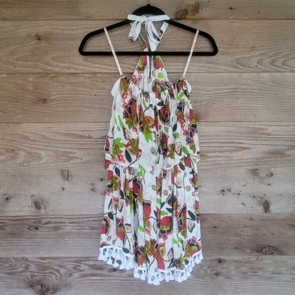 RAGA Floral Halter Dress with White Fringe Trim Size XSmall - Picture 2 of 7